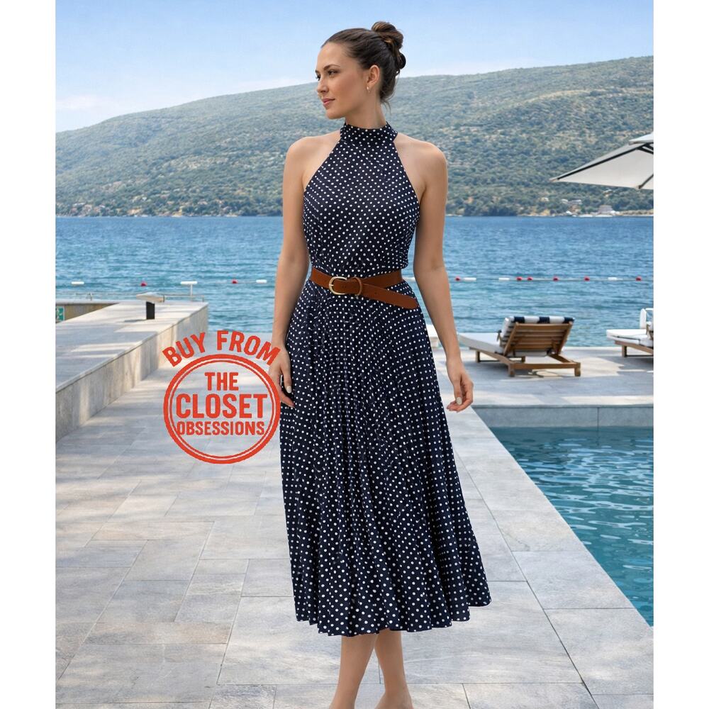 ZARA Belted Pleated Halter Midi Dress NWT - Picture 6 of 16
